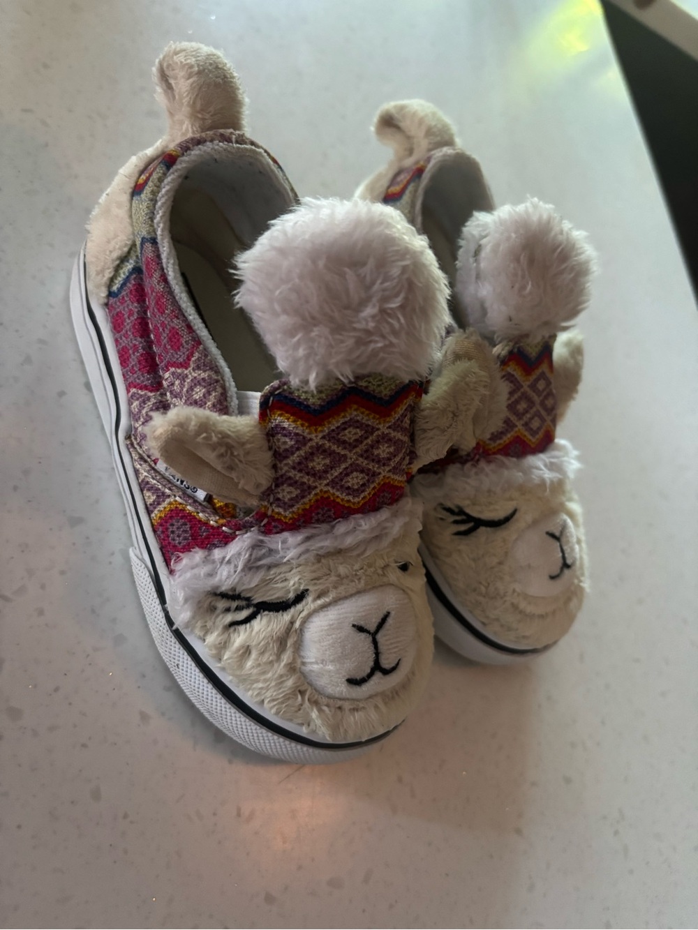 Vans Kids Llama Slip-On Sneakers in Cream and Pink